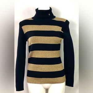 Lauren, Ralph Lauren, polycotton, black, and gold glitter striped turtleneck